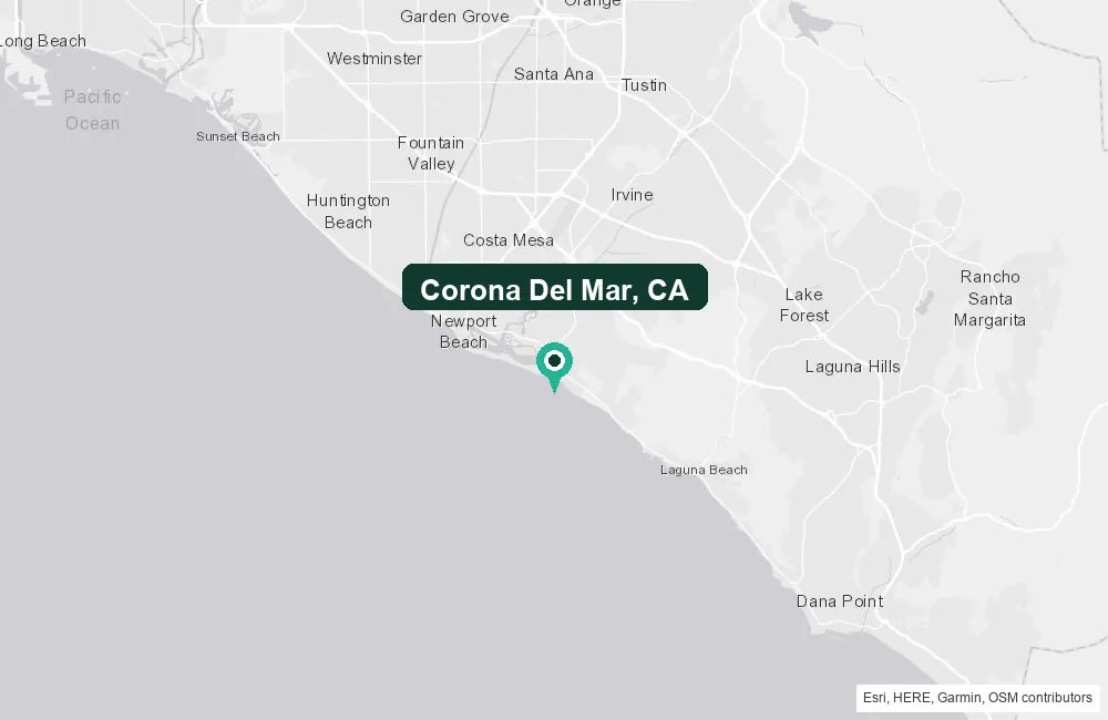 Map of Corona Del Mar, California and the surrounding Orange County area service area